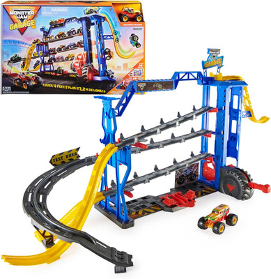 Garage Playset and Storage with Exclusive Grave Digger Monster Truck, Lights & S