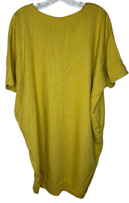 Gold Linen Blend Bubble Hem Dress Size M Short Sleeve Popover Lagenlook M  READ | eBay
