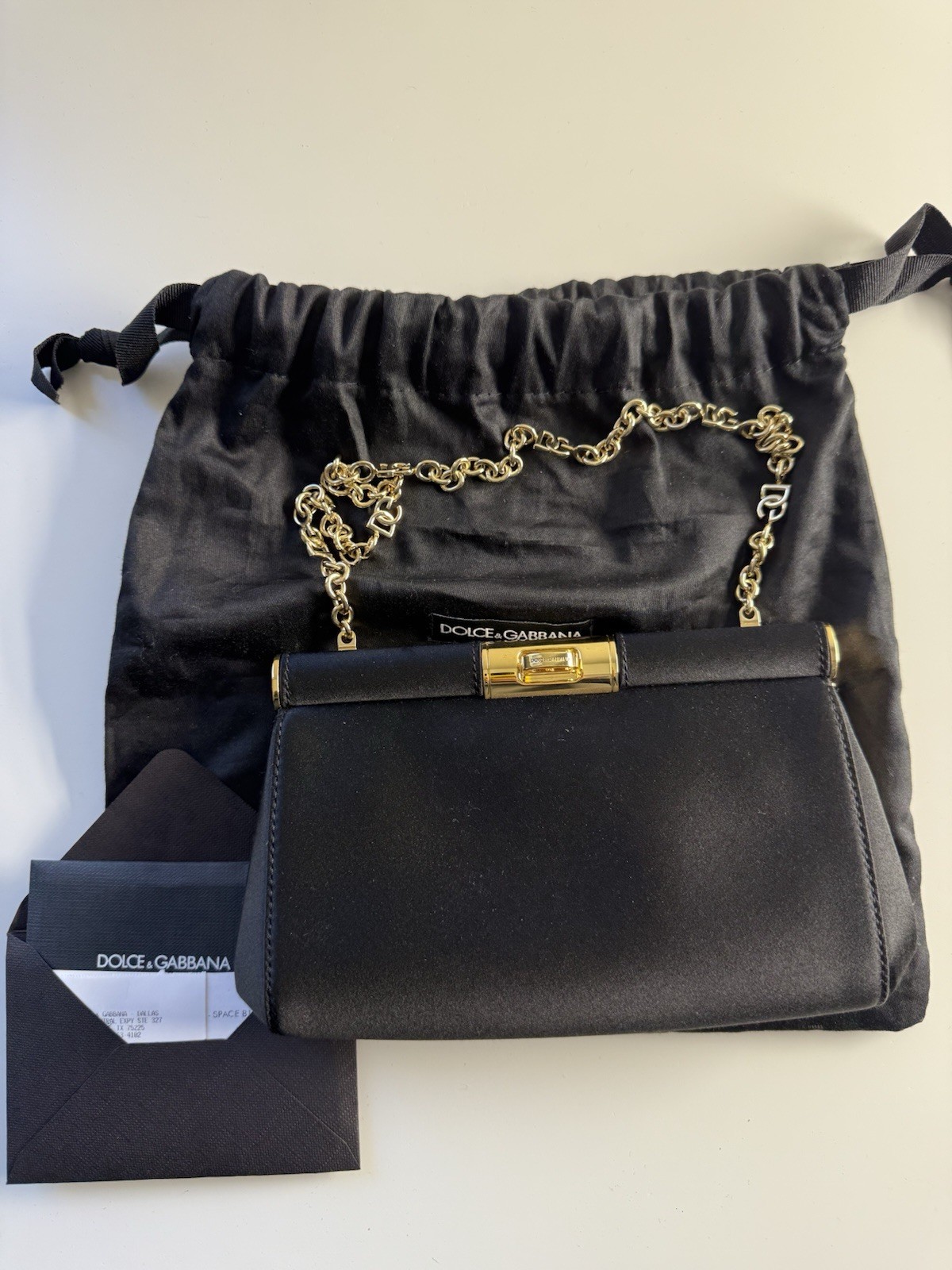 DOLCE&GABBANA Marlene Medium Black Satin Shoulder Bag Brand New
