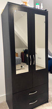 Black Mirrored Freestanding Wardrobe 2 Hinged Doors 2 Drawers 200cm
