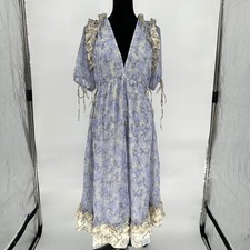 ASOS Blue Floral Puff Sleeve Chiffon Dress Ruffle Cottage Fairy US 8 Medium