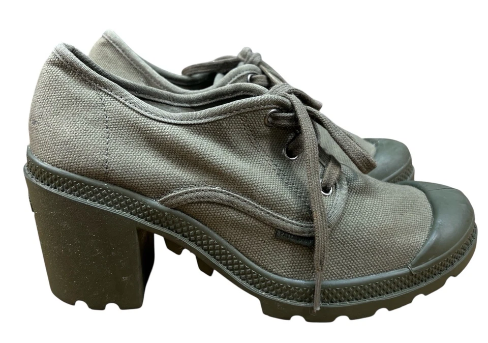 Palladium Pampa Oxford EE. UU. Raro Talla 9 Tacón Alto Lona Verde Foto 2 de 4