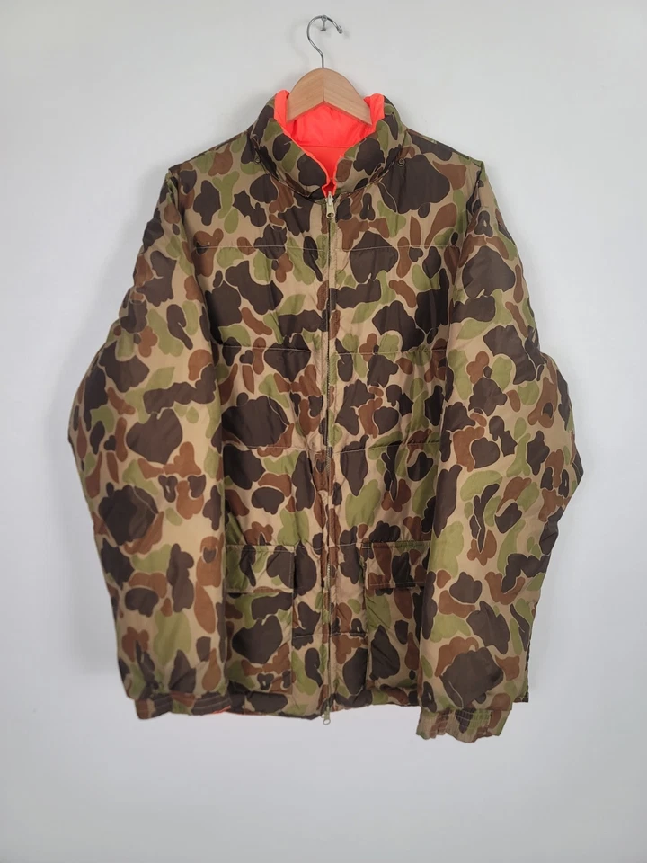 VTG Cabelas Hunting Coat Mens XL T Camouflage Blaze Orange Reversible Down Parka - Image 2 of 4