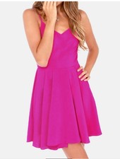 Lulus Oh Strap Mini Dress Size LARGE Magenta Open Strappy Back Coquette Girly