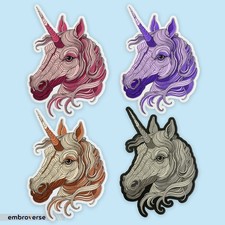 Fantasy Unicorn Embroidered Patch - Large Iron-On Applique in Four Mystic Colors