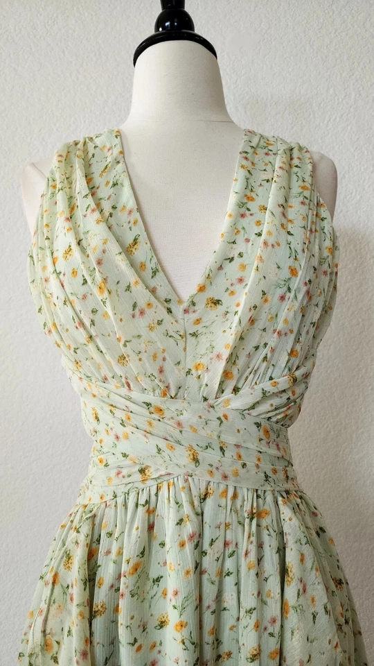 Nuevo Maxi Vestido Anthro Talla Pequeña Floral Verde Coqueta Con Cordones Baile de graduación Formal Foto 4 de 4