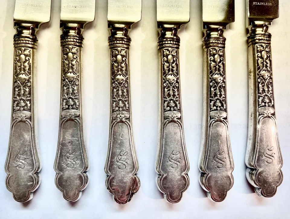 Gorham Medici старый из чистого серебра регулярные ножи - набор из 6, 8 5/8", c.1880 - Изображение 4 из 4