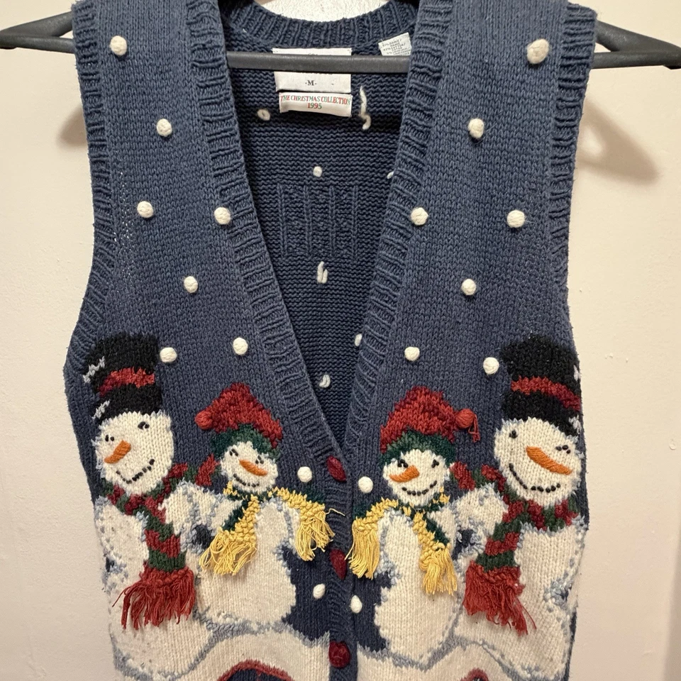 Chaleco Suéter Vintage Marisa Christina Mujer Mediano Muñeco de Nieve Navidad Tejido 1995 Foto 3 de 4