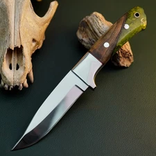 Gift-Ready 8.8" Damascus / Steel Knife Full Tang Hunt it Hunt + Leather Sheath