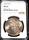 1902-O Morgan Dollar - NGC MS63 Nice Light Golden Toning