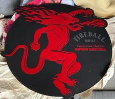 Fireball Whiskey Round Extra Large Metal Painted Sign - 31" diameter NOS