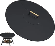 32" Wooden-Handle Fire Pit Lid for Pits up to 30", round Metal Bonfire Pit Burne