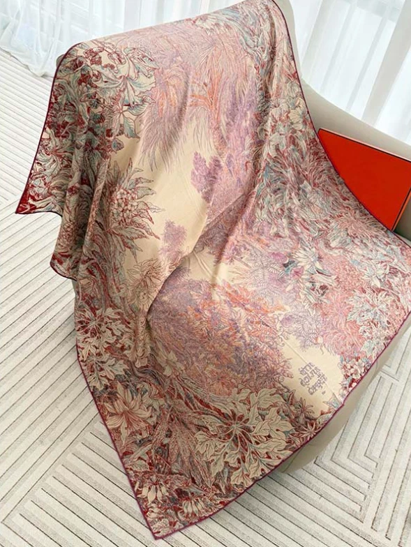 70% Cachemira 30% Seda 135X135cm Bufanda Envolvente Rosa Bosque Estampado Triángulo Mantón Nuevo Foto 3 de 4