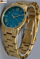 Magnum Damen Frauen Armband Uhr Blau Türkis Gold Farben Damenuhr Mineralglas