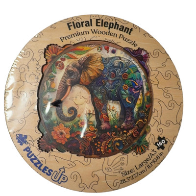 Puzzles Up Floral Elephant Premium Wooden Jigsaw Puzzle Large A3 160pc Puzzlesup