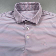 Rhoback Golf Polo Shirt Mens Large Birdie Stripe Pink Blue Performance Stretch