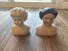 Antique China Doll Head 7" 3 Sew Holes Lot of 2 - 1800  s Civil War Era