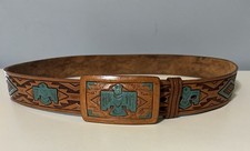 Vintage Chamber Phoenix Indian Country Hand Tooled  Painted Belt Size 40 USA