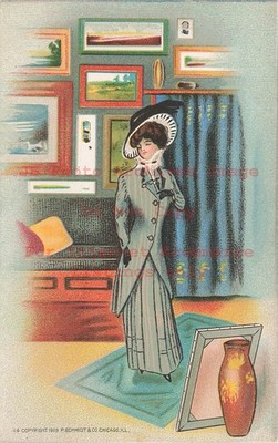 Art Nouveau, P Schmidt No 44, Woman on Rug Admiring Painting
