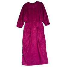 VTG 50s Rose Print Midi Dress Party Cocktail Formal Purple Fuschia Size Unknown
