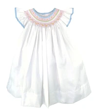 NWT Petit Ami White Blue Smocked Bishop 2p Dress Angel Wing 12 Months Baby Girls