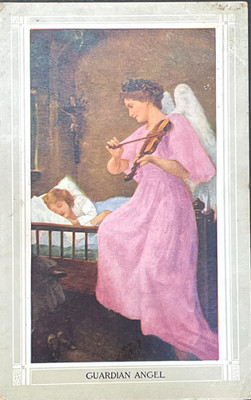 Old Vintage 1910 Postcard  Guardian Angel watching over Sleeping Child