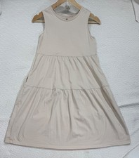 Uniqlo Kids Tiered Sleeveless 100% Cotton Dress Beige Size 9–10 Neutral Natural