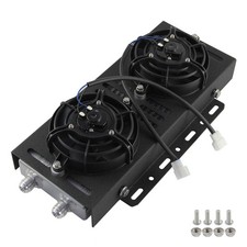 10AN Dual Pass Medium Bar & Plate Oil Cooler w/5.5" Cooling Fans & Bracket