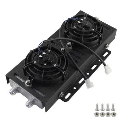 10AN Dual Pass Medium Bar & Plate Oil Cooler w/5.5" Cooling Fans & Bracket - Image 1 of 4