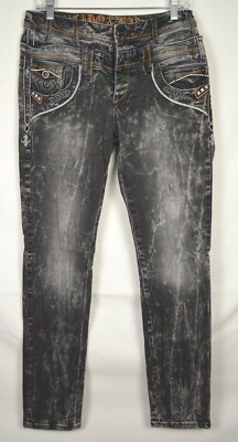 CIPO & BAXX Double Layer Skinny Jeans Black Denim Thick Stitch Men's 30x32 