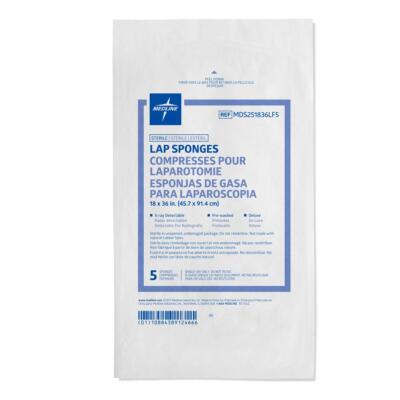 X-Ray Detectable Sterile Lap Sponge, 18'' x 36'', Pack of 5