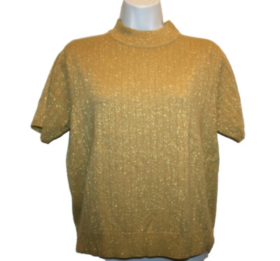 Sag Harbor Petite Sweater Top Shirt Short Length Gold Sparkle Size Small S