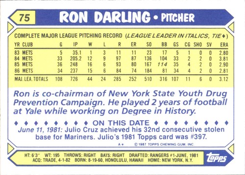 1987 Topps TIFFANY MLB Singles Choisissez vos joueurs d'équipe GLOSSY préférés #2 - #266 - Photo 166 sur 520