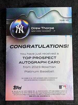 2023 Bowman Platinum TOP PROSPECT FOIL AUTO Drew Thorpe | eBay