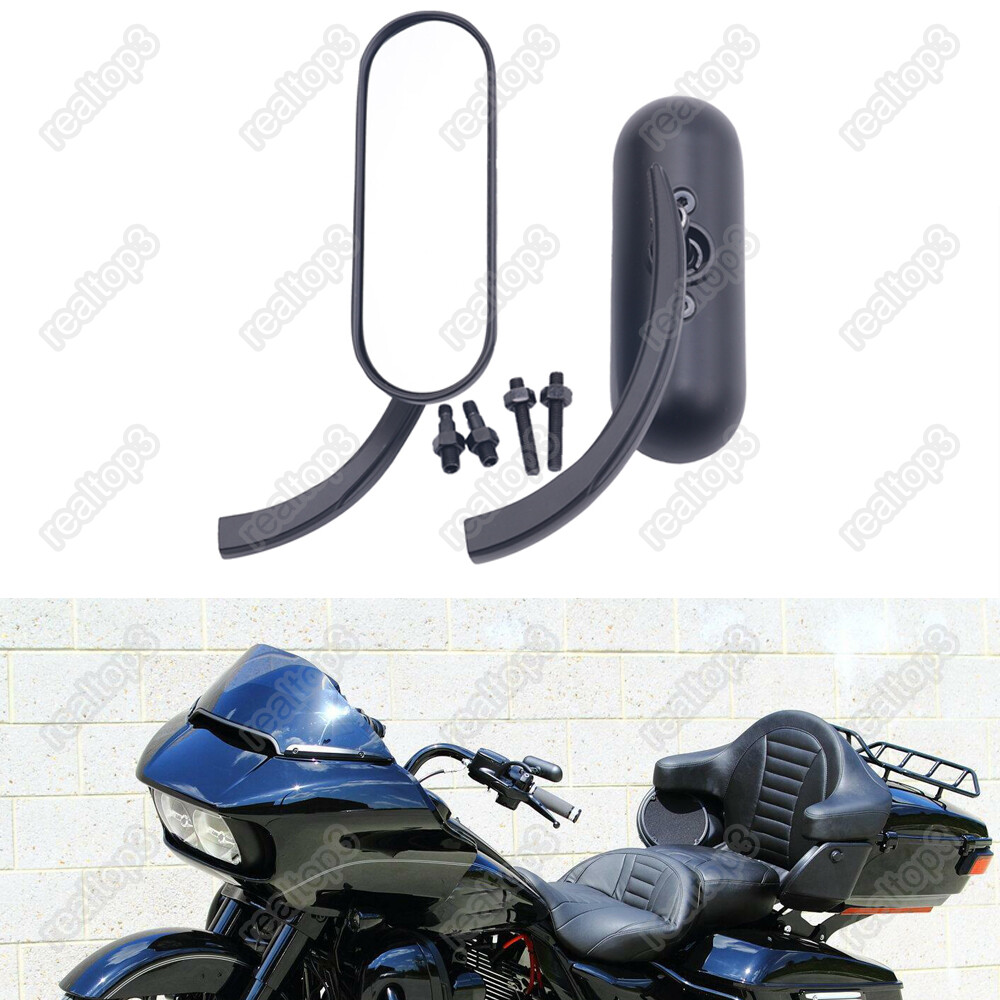 Black Motorcycle Oval Mirrors For Harley Davidson Street Glide Road King Softail