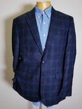 Jos A Bank Brrr Tailored Fit 42L Blue Black Plaid sport coat Jacket blazer