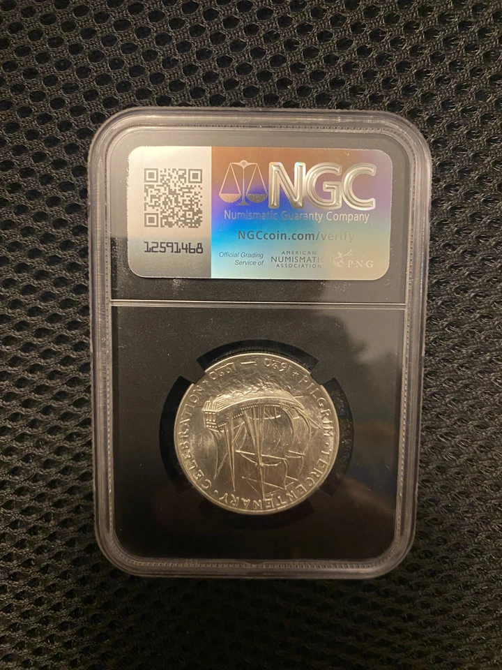 1920 Pilgrim Half Dollar - 90% Silver NGC Genuine Black Core - Image 2 of 2