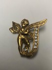 Gold angel brooch pin with initial T with diamonds