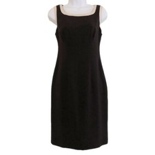 Ann Taylor LOFT Sleeveless Shift Dress Black w Creme Trim Square Neck Career, 0