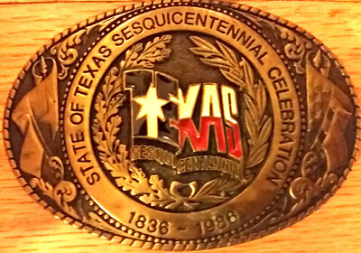 Texas 1836-1986 Sesquicentennial Solid Brass Belt Buckle Texoma‎ Leather & Brass Texas Sesquicentennial Solid Brass Western Belt Buckle  main image 4