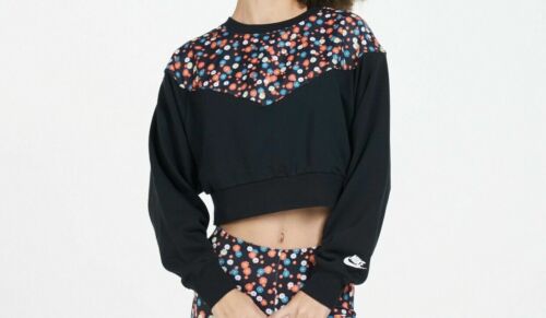 Nike Sportswear Heritage Cropped Floral Sweatshirt - Black, Medium #8507 - Picture 1 of 9