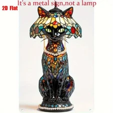 Retro Stained Cat Tin Sign Wall Home Decor Metal Sign Gift Kitchen Living Room