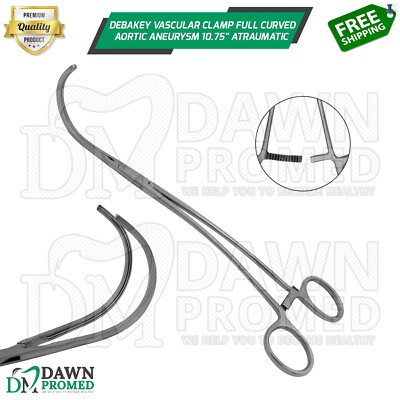 DeBakey Vascular Clamp Full Curved Aortic Aneurysm 10.75'' Atraumatic Instruments