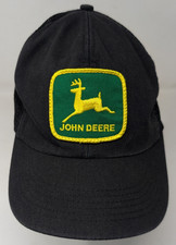 Vintage John Deere Trucker Hat K Products Mesh Snapback Black Yellow Patch USA
