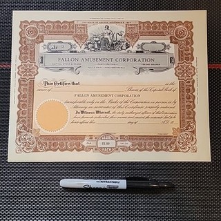 1920's Fallon Amusement Park Stock Certificate #2 Blank Never Issued VTG Nevada