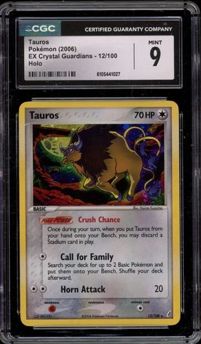 Pokemon Tauros EX Crystal Guardians Holo Rare #12 CGC 9 Mint