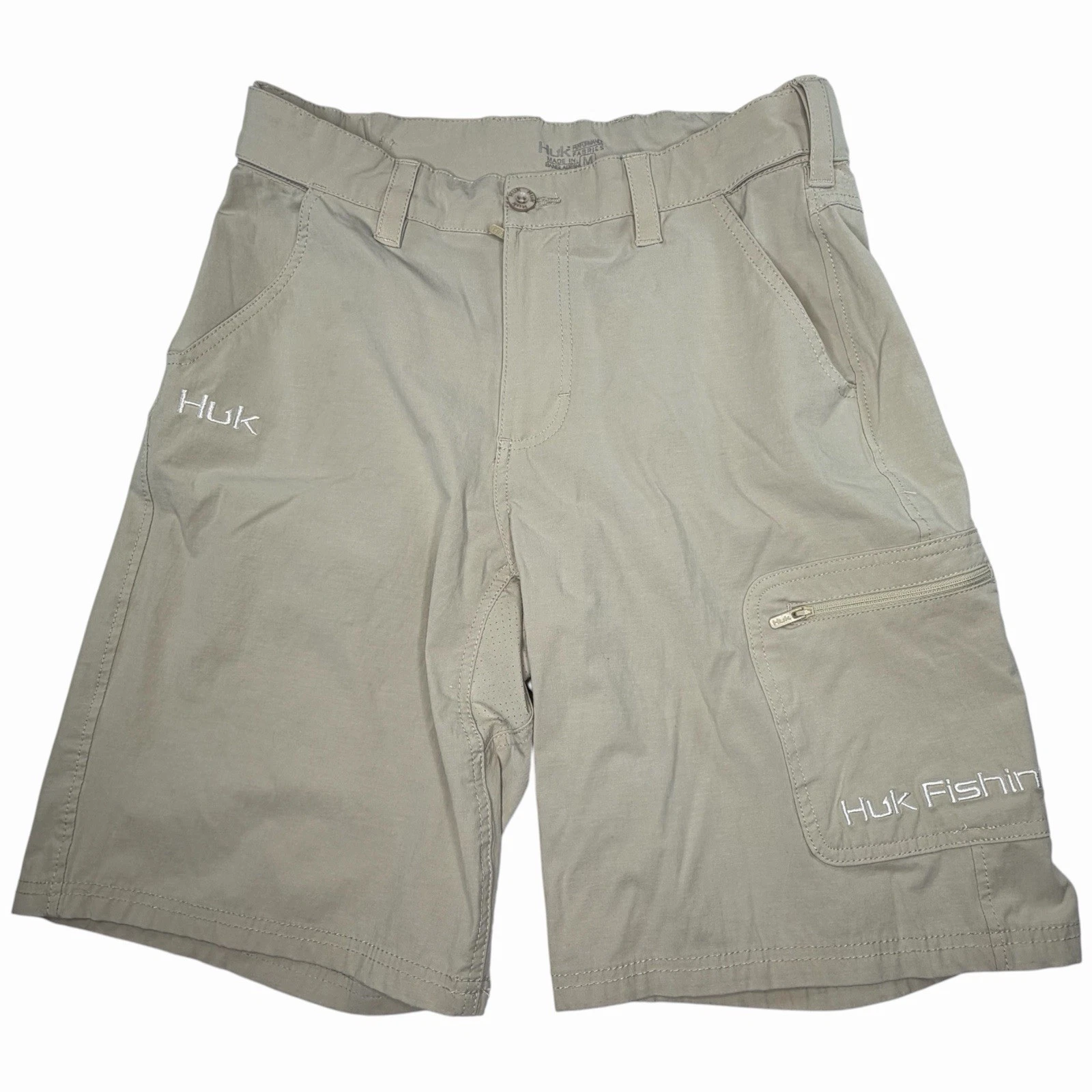 HUK Cargo Shorts Fishing Performance Mens M Beige Quick Dry Stretch