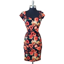 🆕️ ViJo Couture Black & Orange Floral Bodycon Dress SIZE: S
