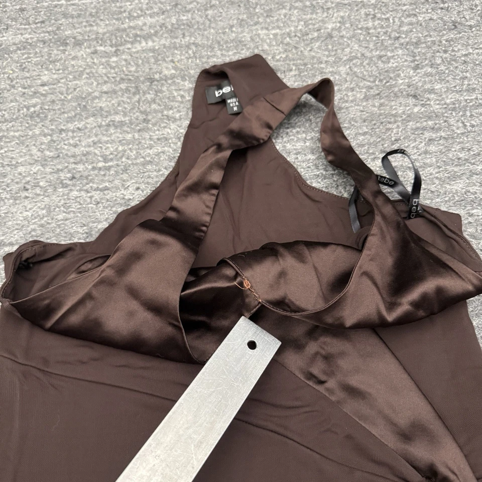 Vestido Bebe Mujer Mediano Marrón Seda Halter Midi Hada Y2K Evento Boda Baile EE. UU. Foto 3 de 4