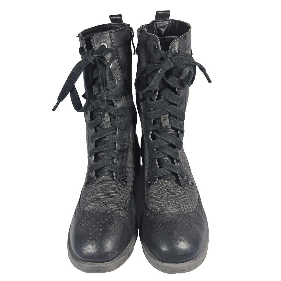Very Volatile 女式 Combat Grunge 朋克靴黑色皮革帆布花边拉链 7 — 第 4/4 张图片